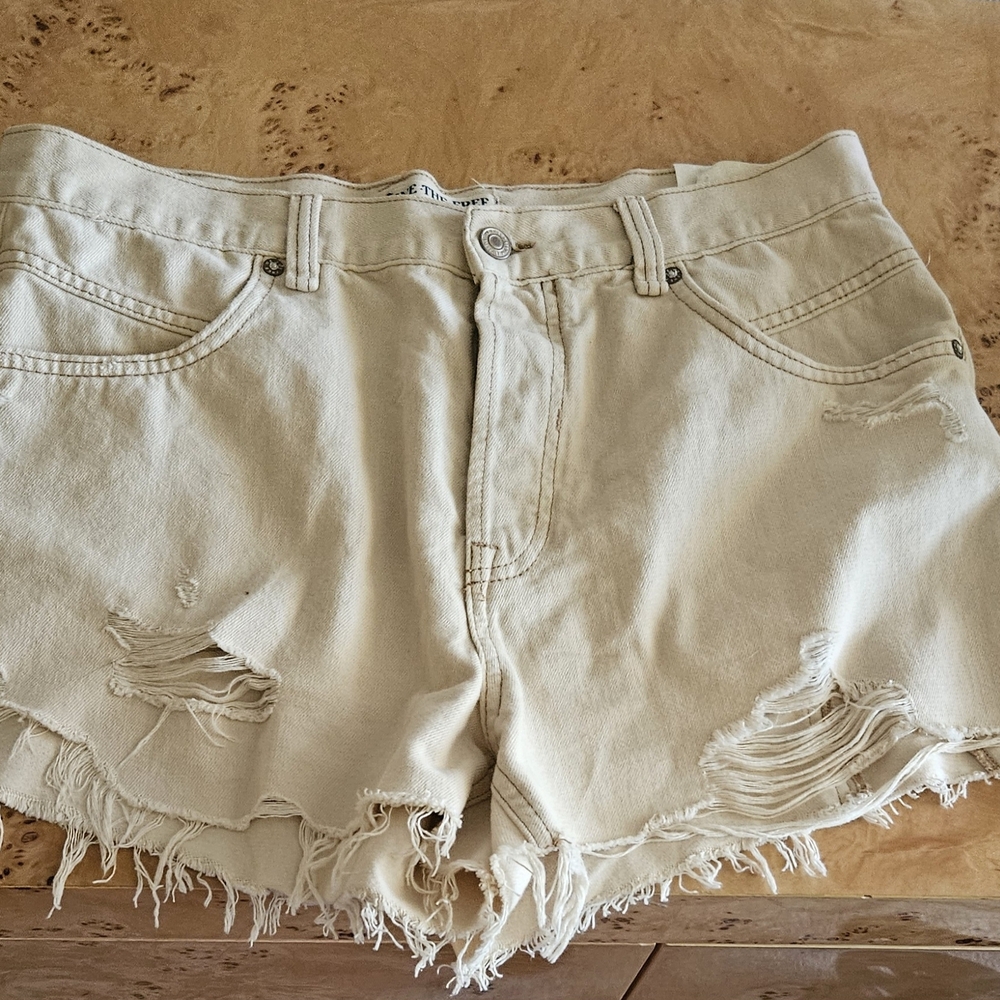 FP Movement by Free People Off-White Distressed Jean Shorts